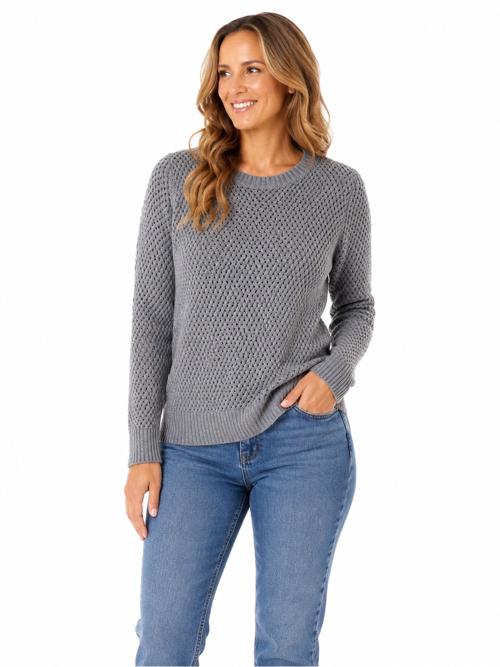 LOFT Grey Textured Crewneck Sweater